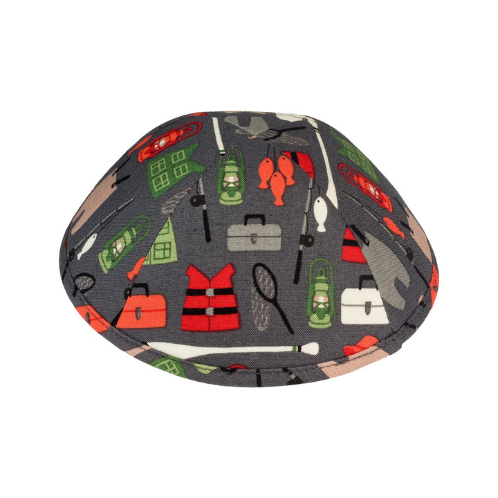 Gone Camping Kippah – Gray Cotton Yarmulke