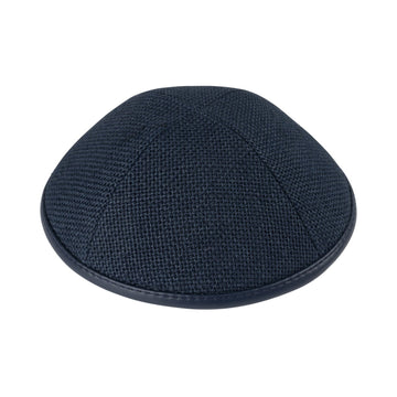 Navy burlap iKippah kippah / yarmulke with leather rim