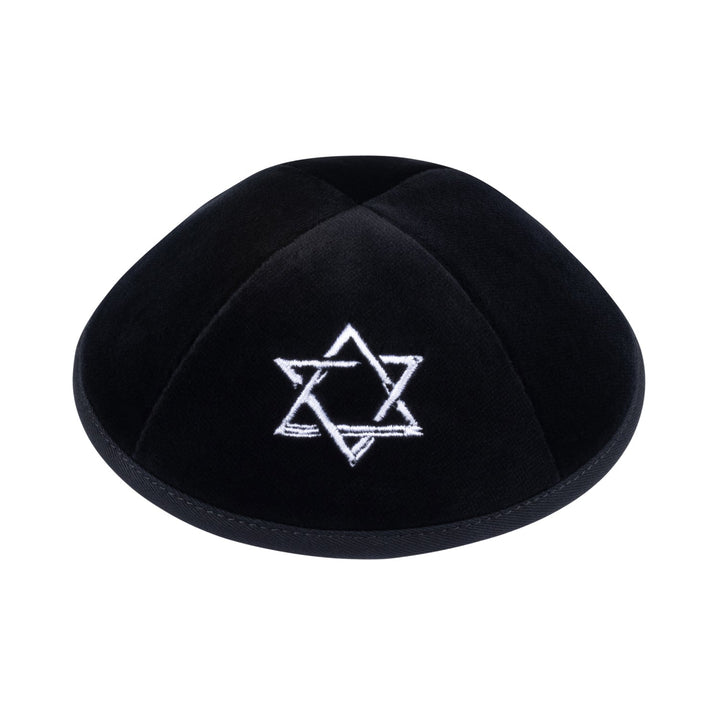 Black Velvet Kippah – White Star Yarmulke