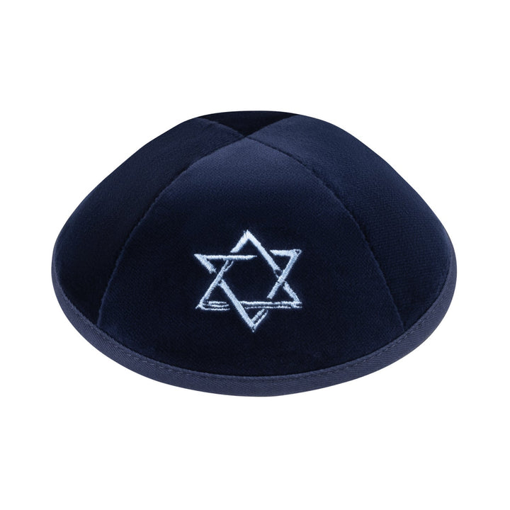 Navy Velvet Kippah – Light Blue Star Yarmulke