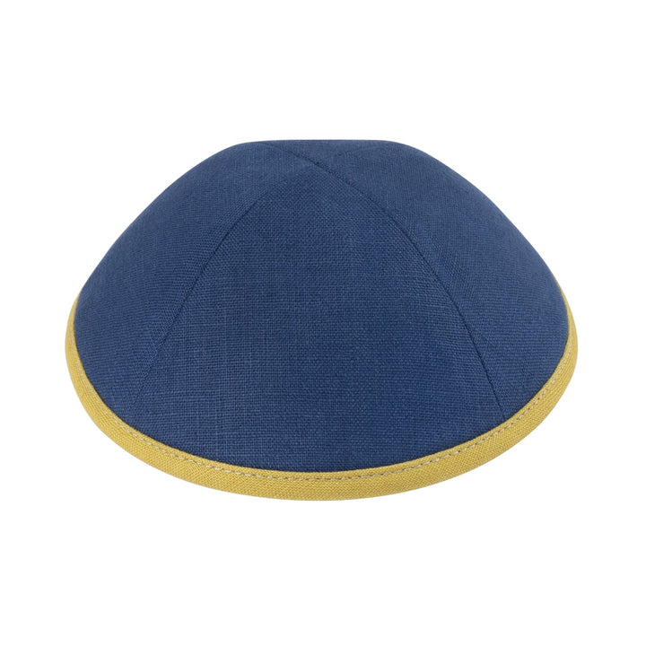 Navy Linen Kippah – Mustard Yellow Rim Yarmulke