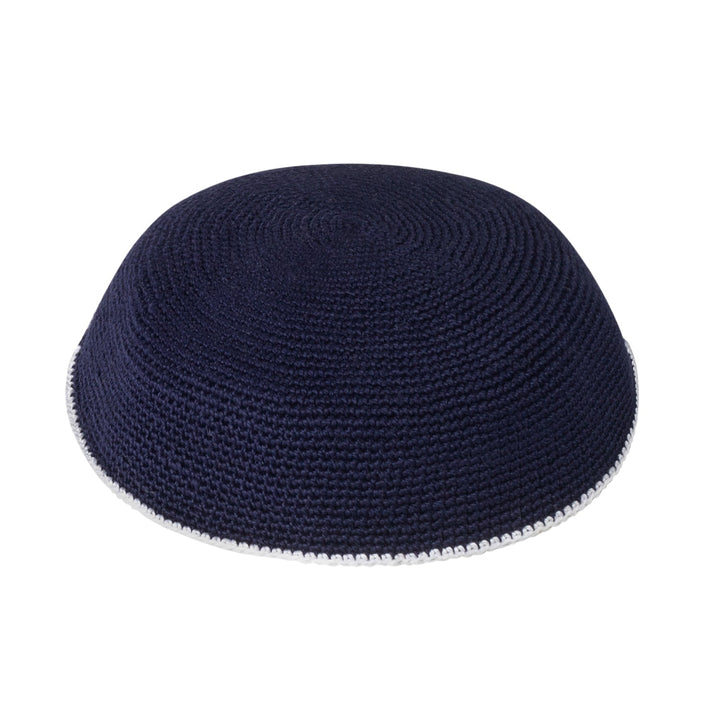 Navy Knit Kippah – White Rim Knit Yarmulke