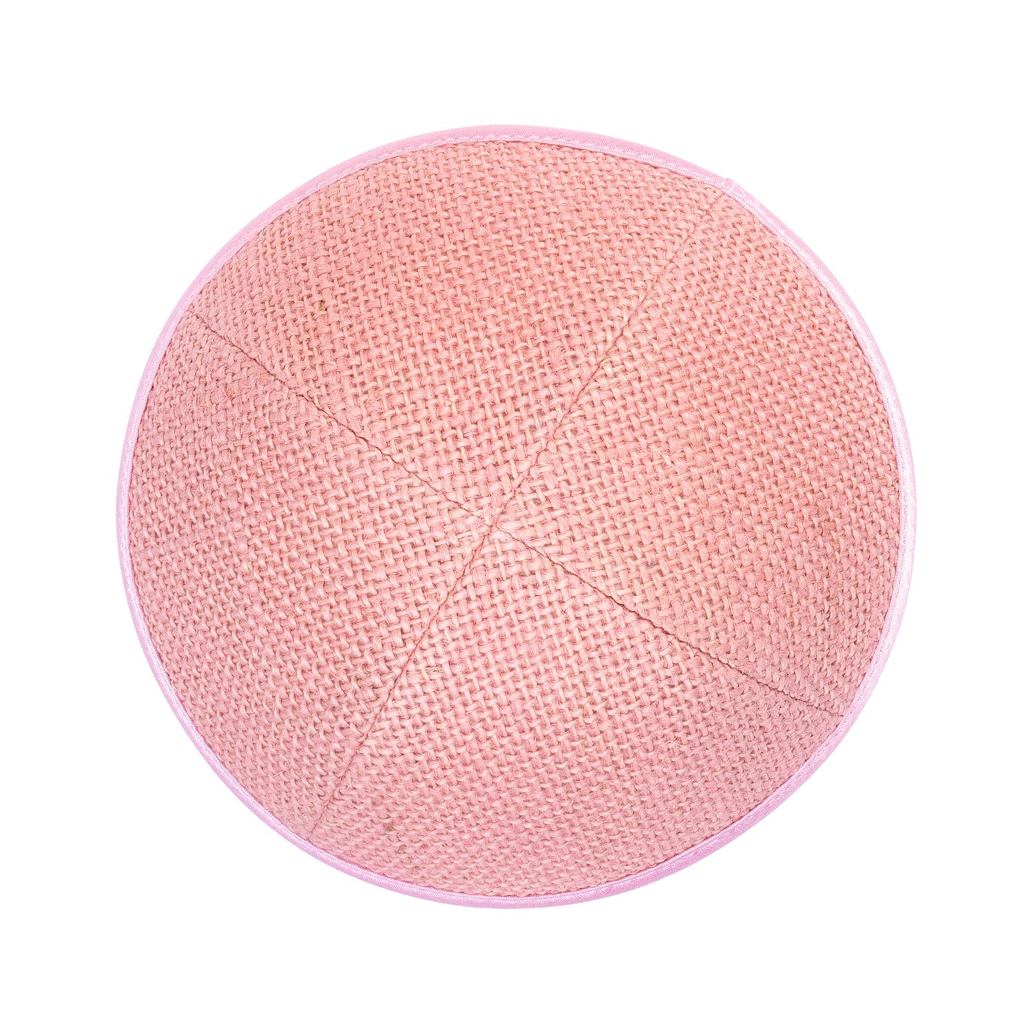 Pink Burlap Kippah - side view showing six-panel design