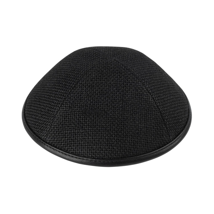 Black Burlap Kippah – Leather Rim Yarmulke