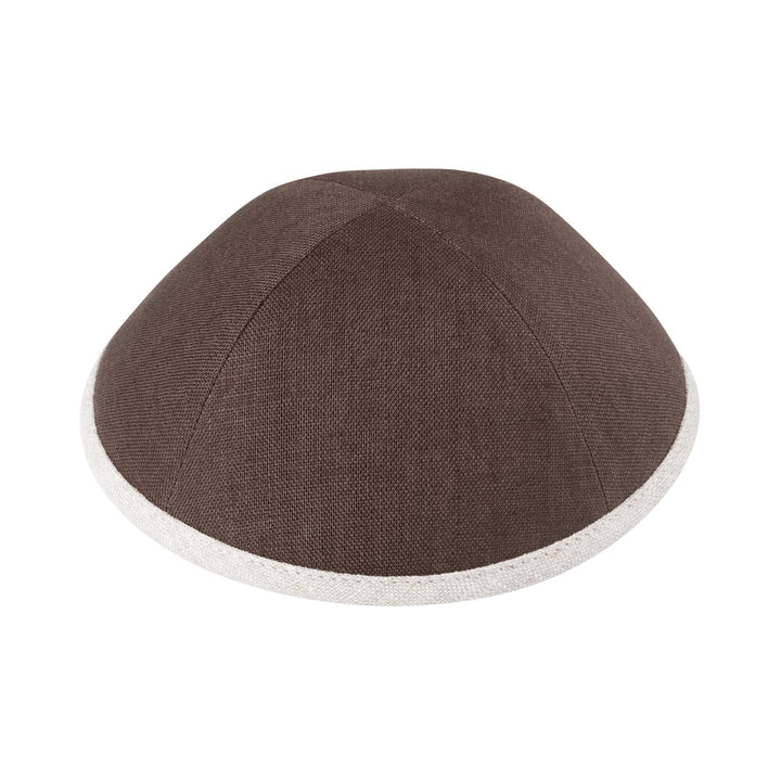 Brown Linen Kippah – Tan Linen Rim Yarmulke