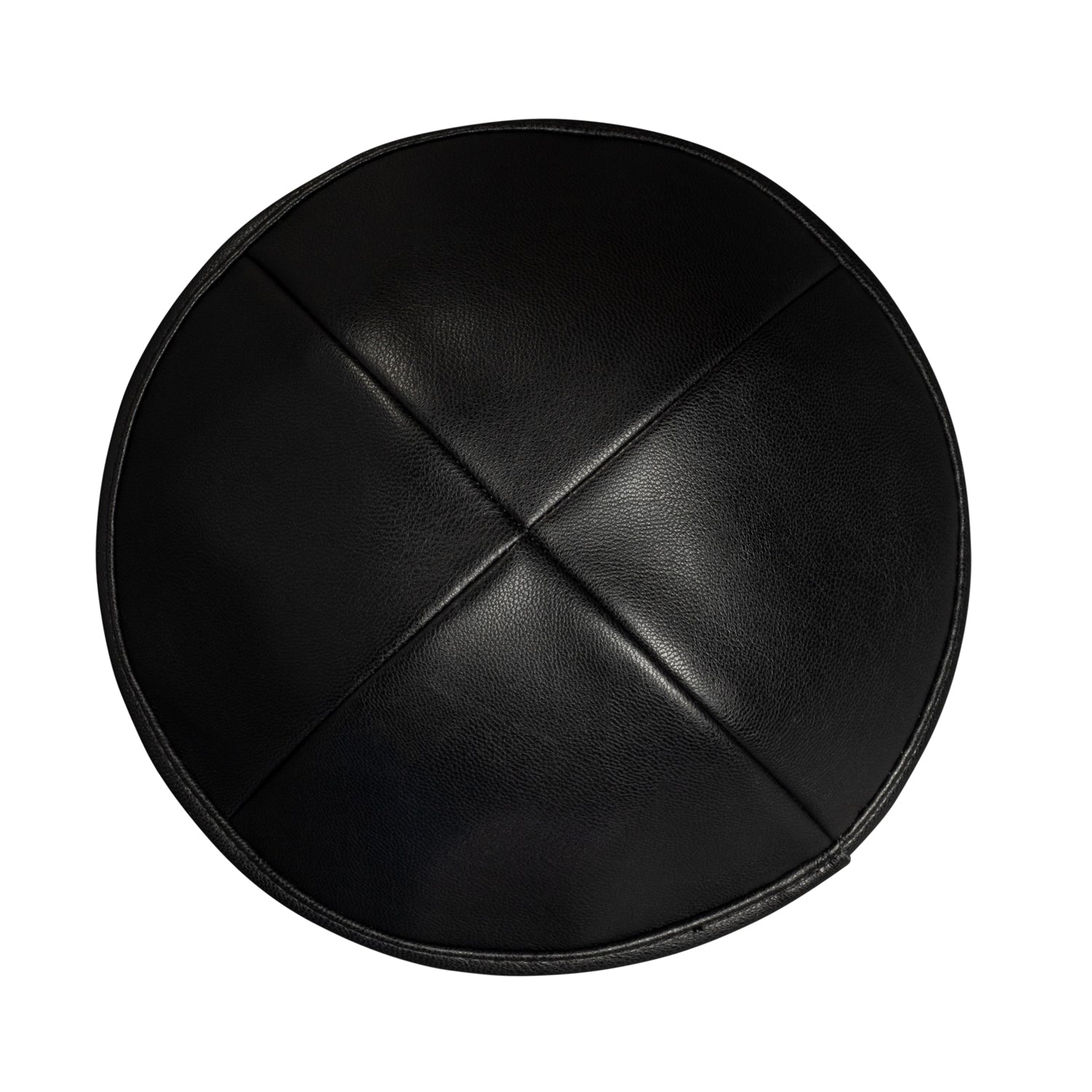 Black Leather Kippah - side view showing six-panel design