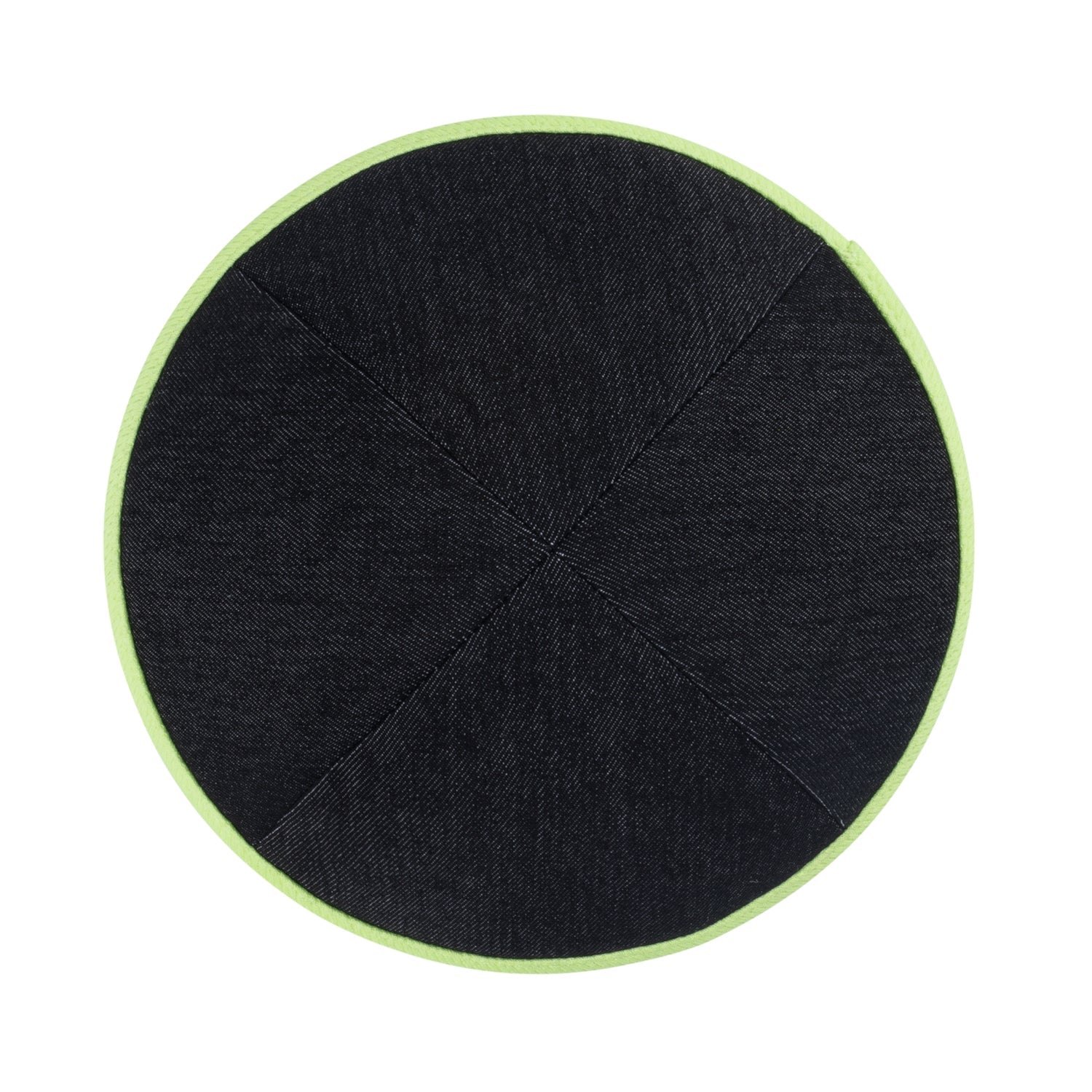 Black Denim Kippah - showing rim trim, six-panel construction