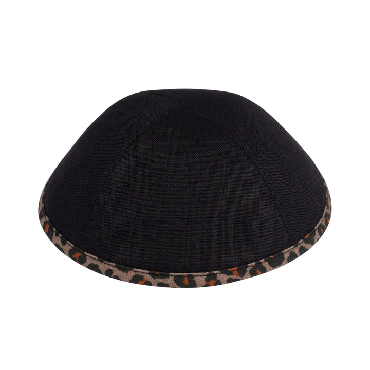 Black Linen Kippah – Leopard Rim Yarmulke