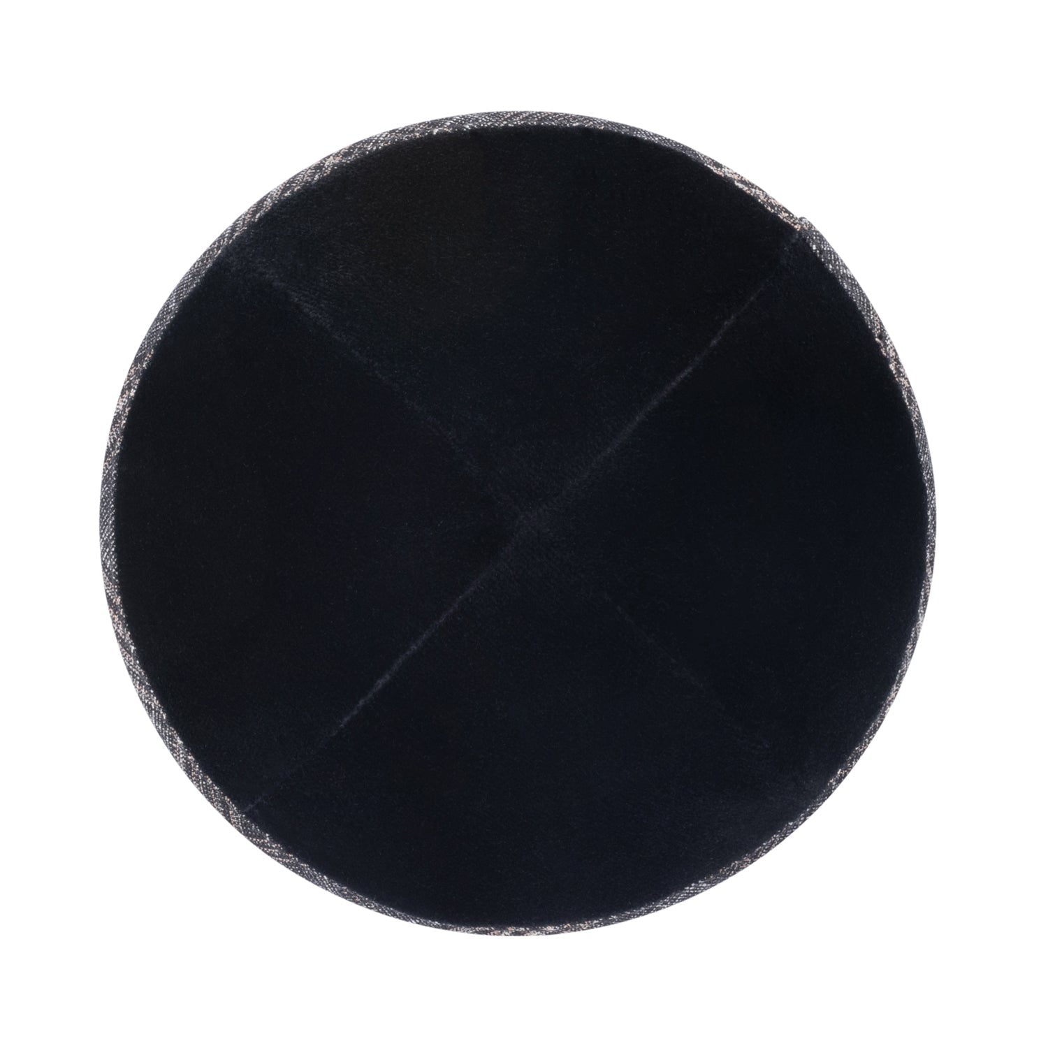 Tan Velvet Kippah - showing rim trim, six-panel construction