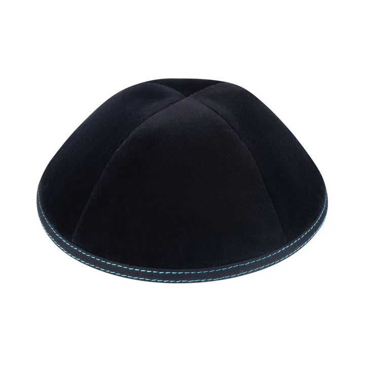 Navy Velvet Kippah – Turquoise Stitching Yarmulke