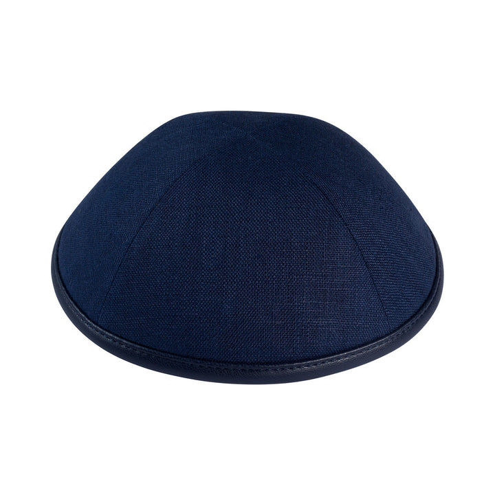 Navy Linen Kippah / Yarmulke – Leather Rims