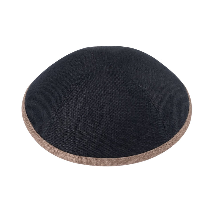 Black Linen Kippah – Mid Brown Rim Yarmulke
