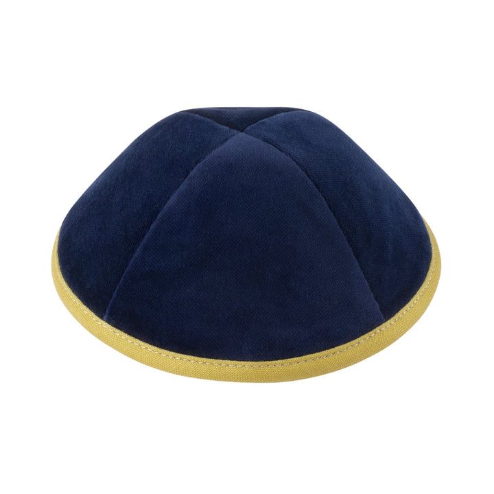 Navy Velvet Kippah – Mustard Rim Yarmulke