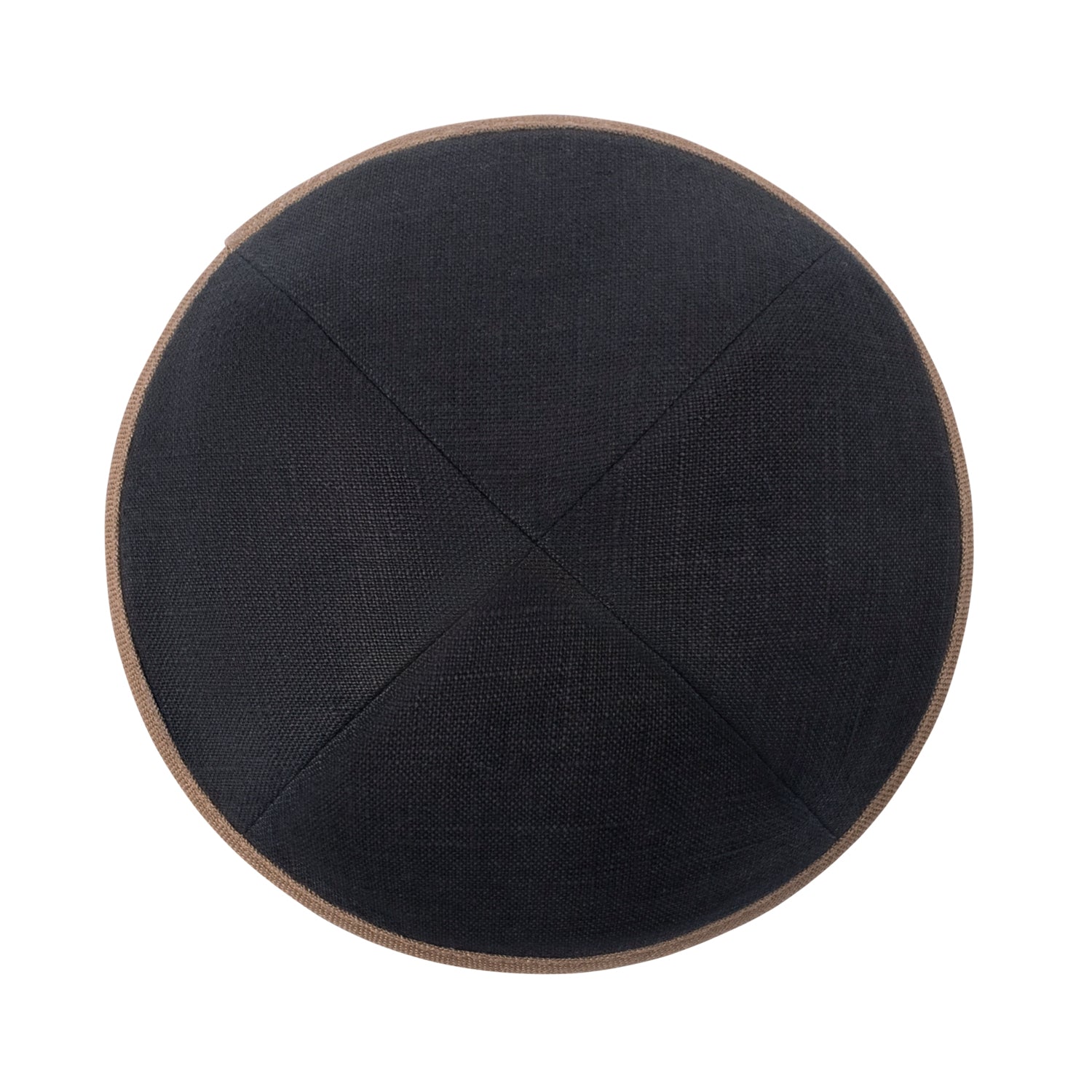 Black Linen Kippah - showing rim trim, six-panel construction