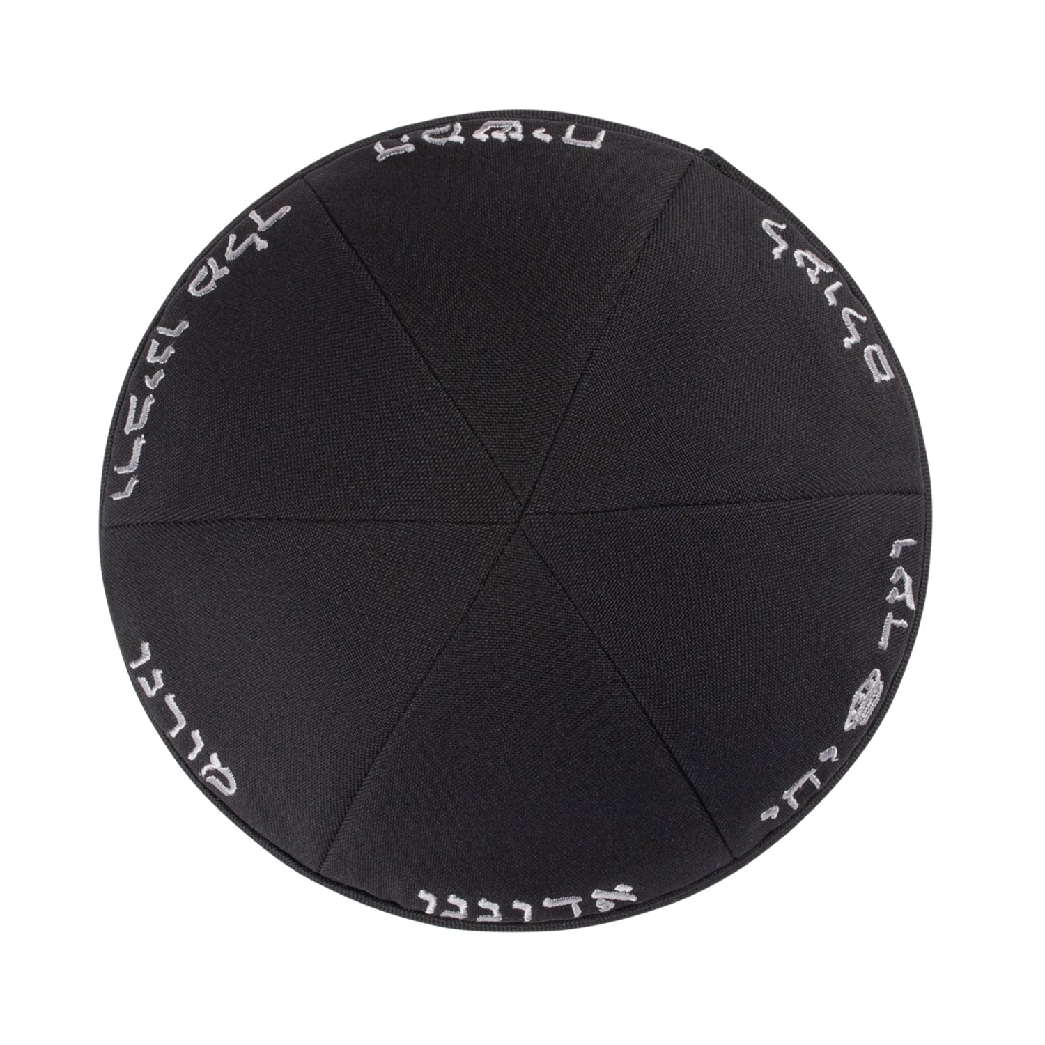 Black Terylene Kippah - side view showing six-panel design
