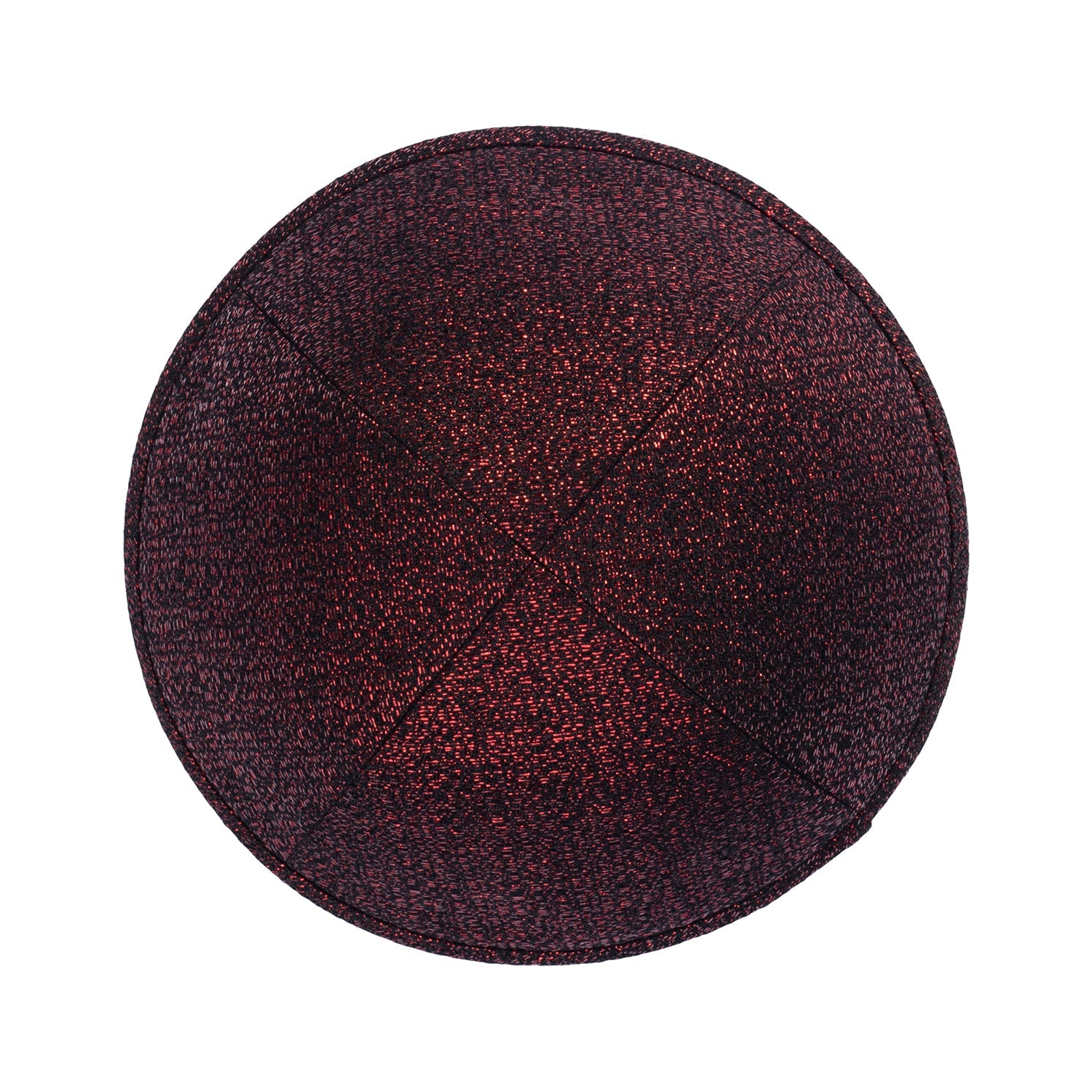 Burgundy Brocade Kippah - side view showing six-panel design