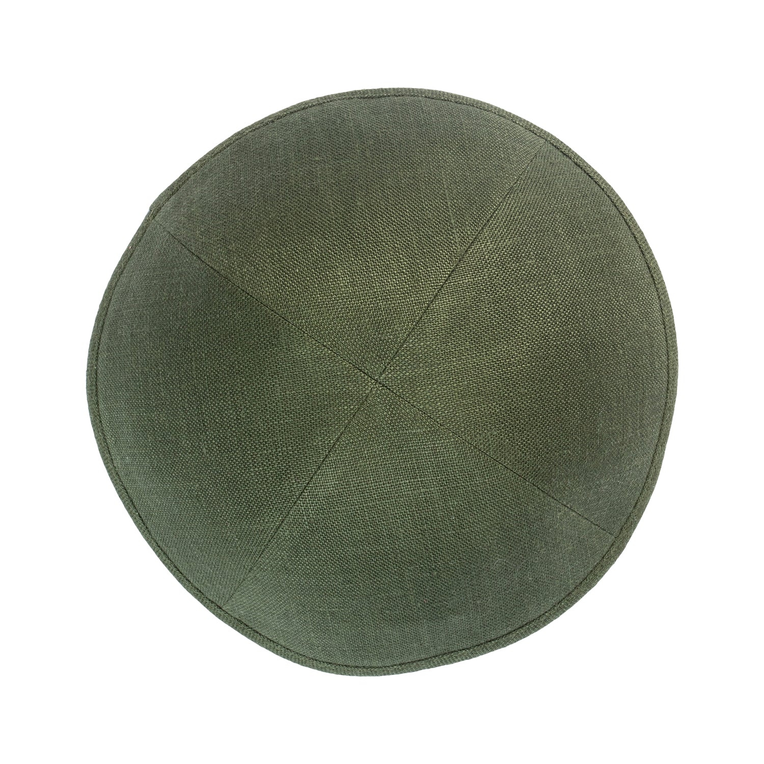 Olive Linen Kippah - side view showing six-panel design