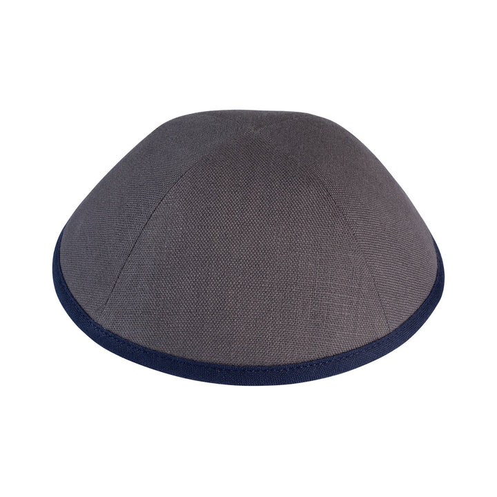 Grey Linen Kippah – Navy Rim Yarmulke