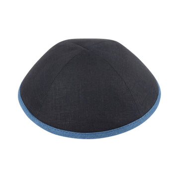 Black linen iKippah kippah / yarmulke with sea green rim