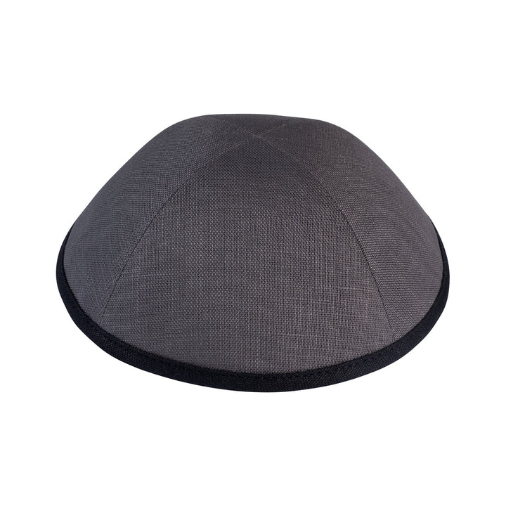 Gray Linen Kippah – Black Rim Yarmulke