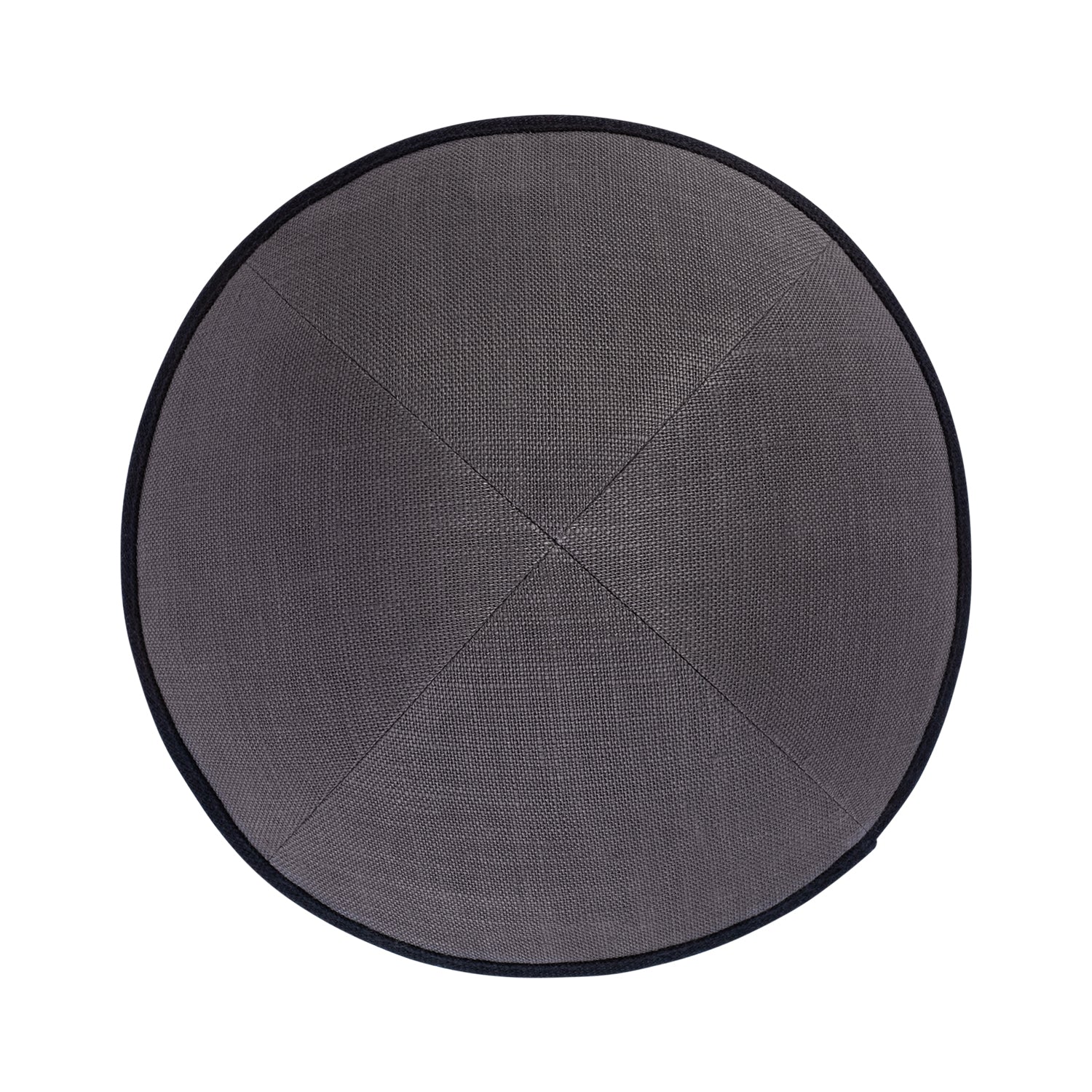 Black Linen Kippah - showing rim trim, six-panel construction