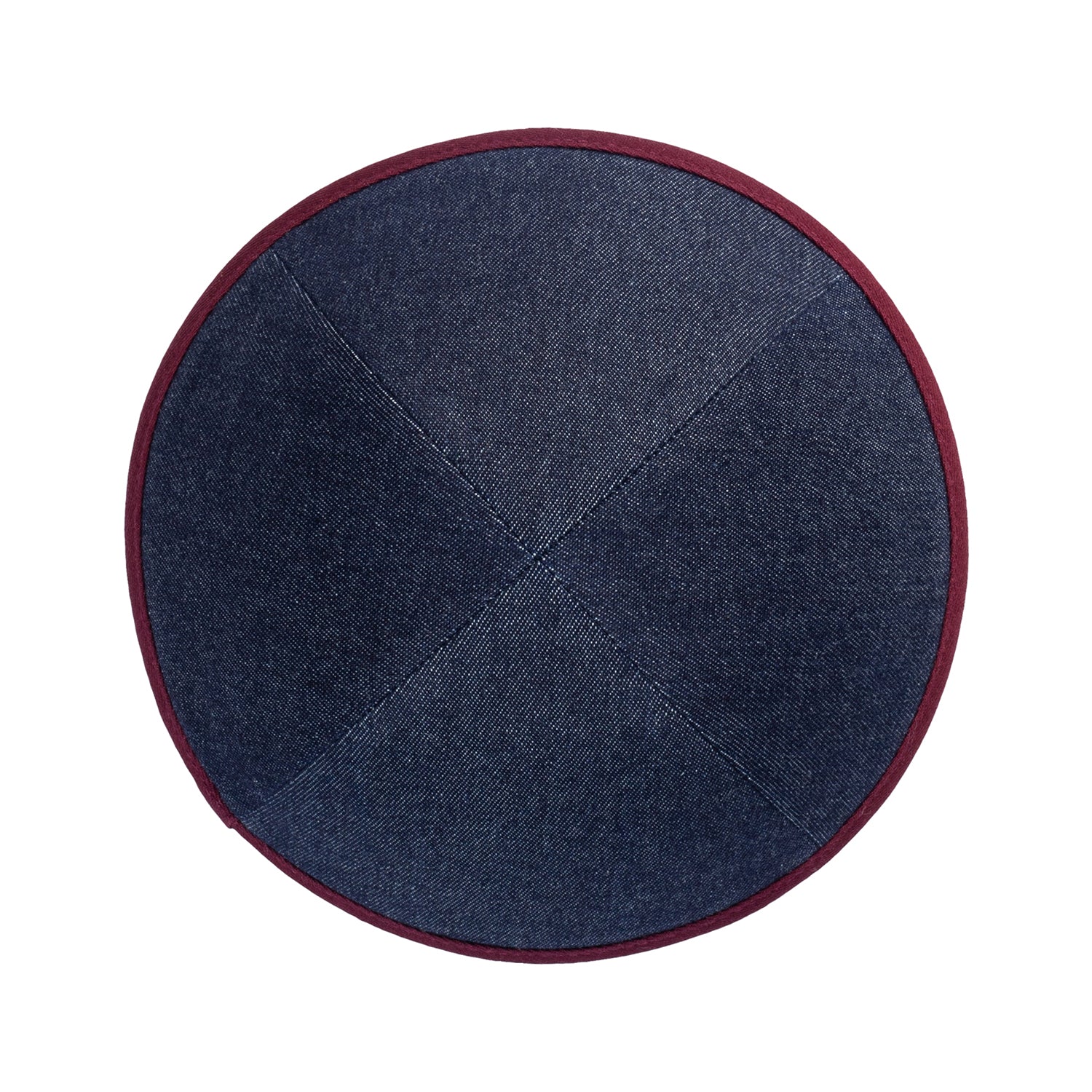 Navy Denim Kippah - showing rim trim, six-panel construction