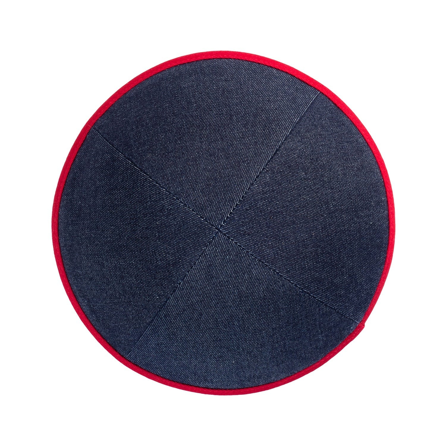 Navy Denim Kippah - showing rim trim, six-panel construction