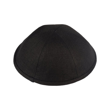 6 Panel Kippah – Black Linen Yarmulke by iKippah