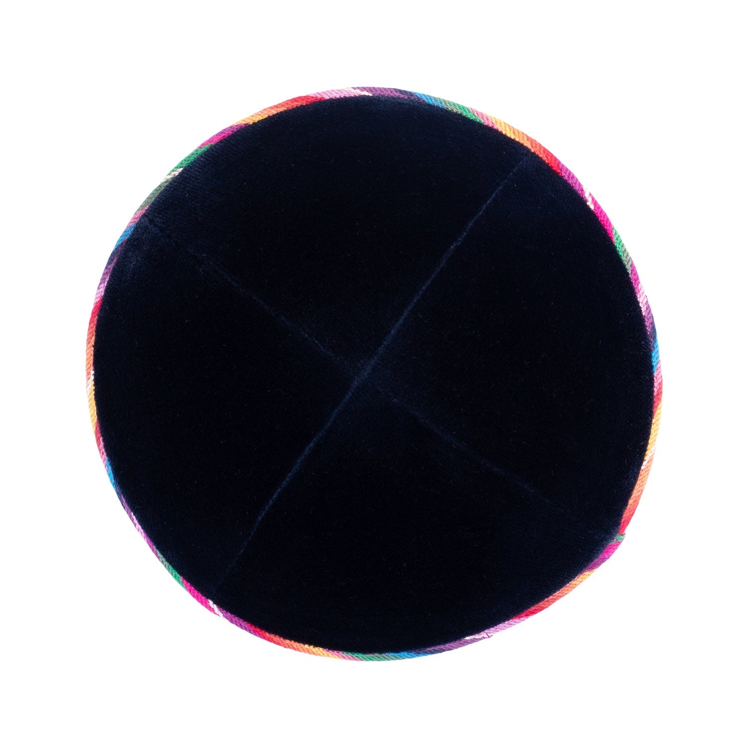 Navy Velvet Kippah - showing rim trim, six-panel construction