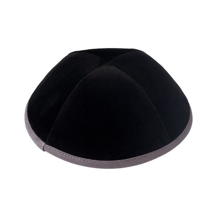Black Velvet Kippah – Gray Rim Yarmulke