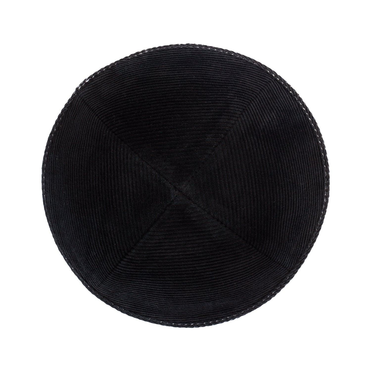Black Corduroy Kippah - showing stitching, six-panel construction