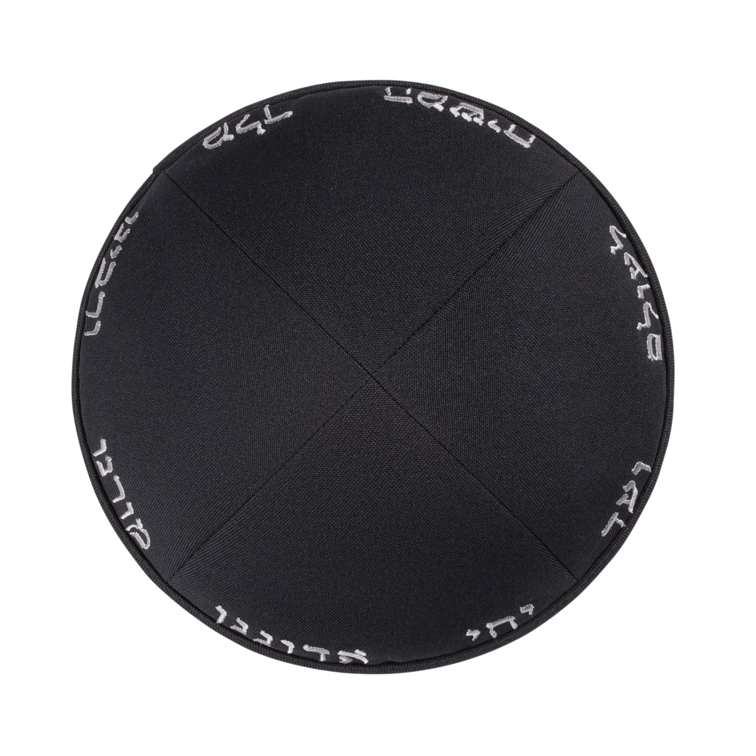 Black Terylene Kippah - side view showing six-panel design