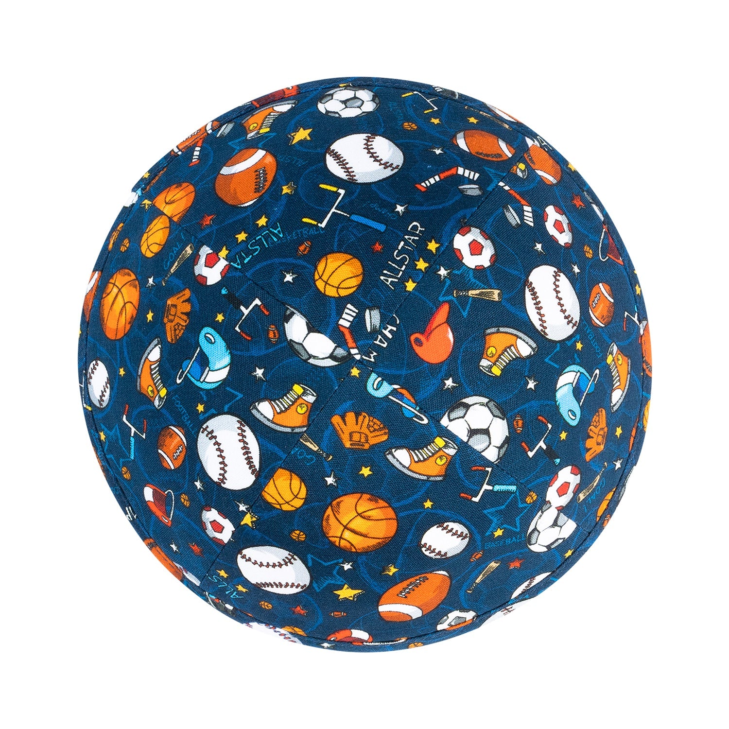 Boys sports kippah — navy cotton yarmulke with allstar football, baseball, basketball and soccer print | Judaica Square Lakewood