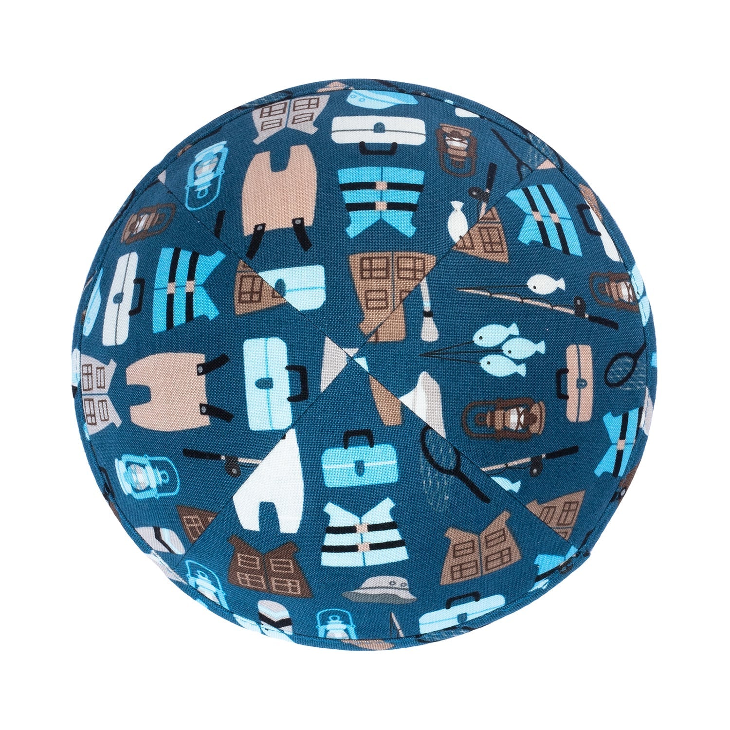 Blue Cotton Kippah - side view showing six-panel design