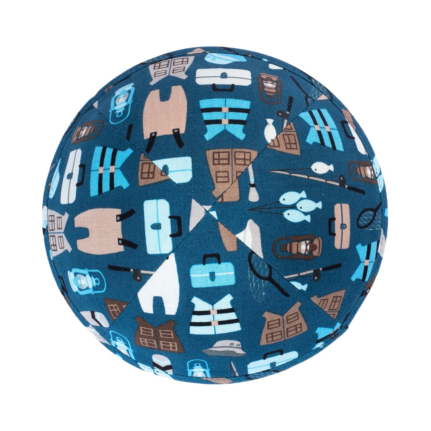 Blue Cotton Kippah - side view showing six-panel design