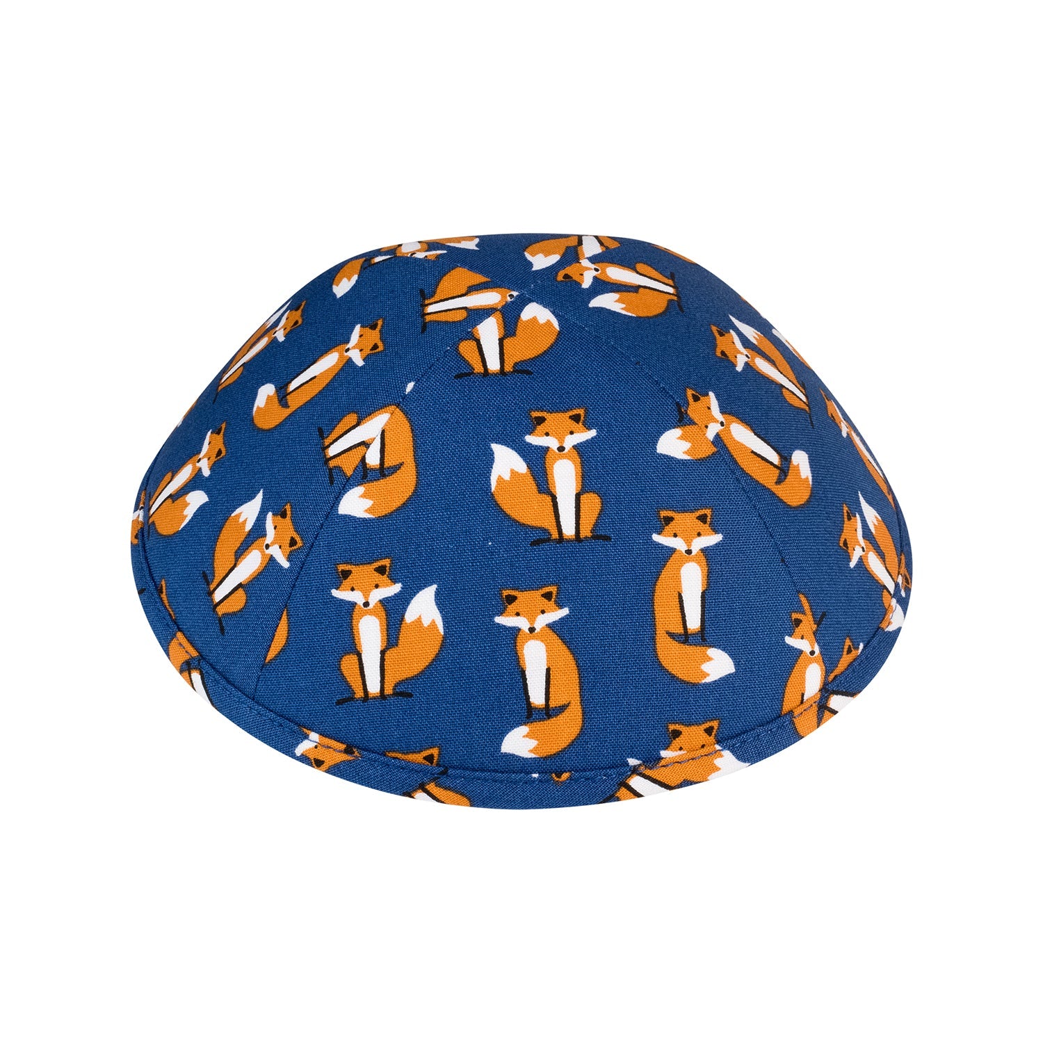 Brown fox print kippah on cobalt blue cotton for boys – iKippah