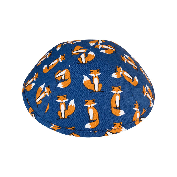Brown fox print kippah on cobalt blue cotton for boys – iKippah