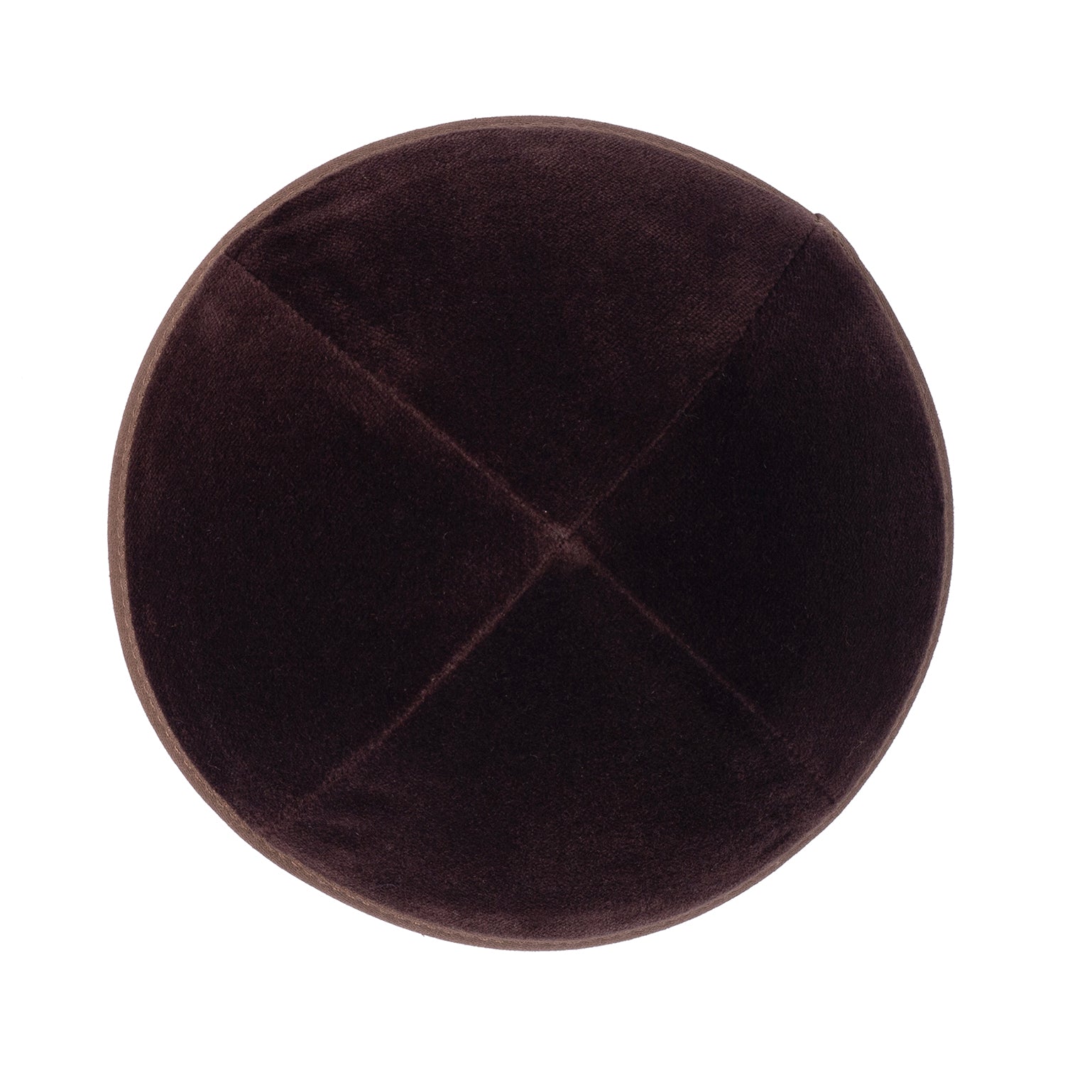 Brown Velvet Kippah - side view showing six-panel design