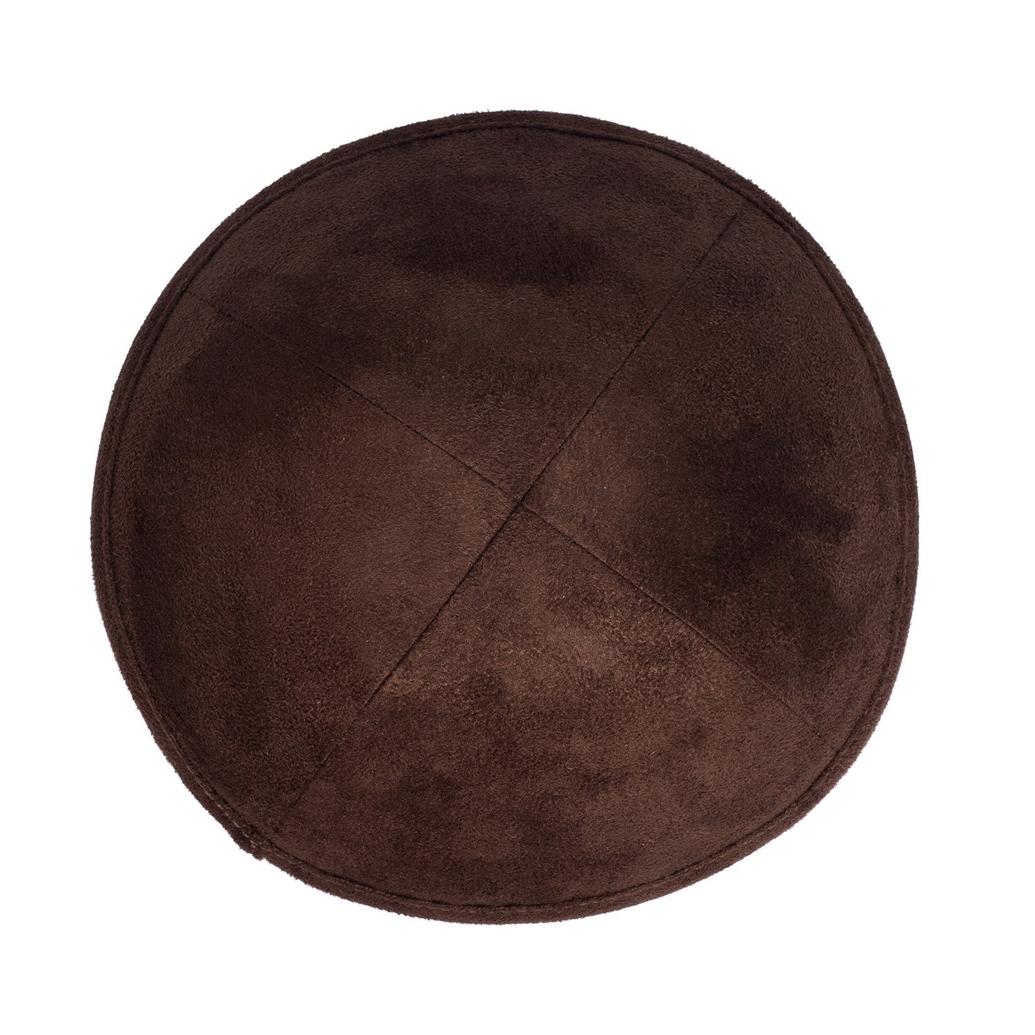 Brown Suede Kippah - side view showing six-panel design