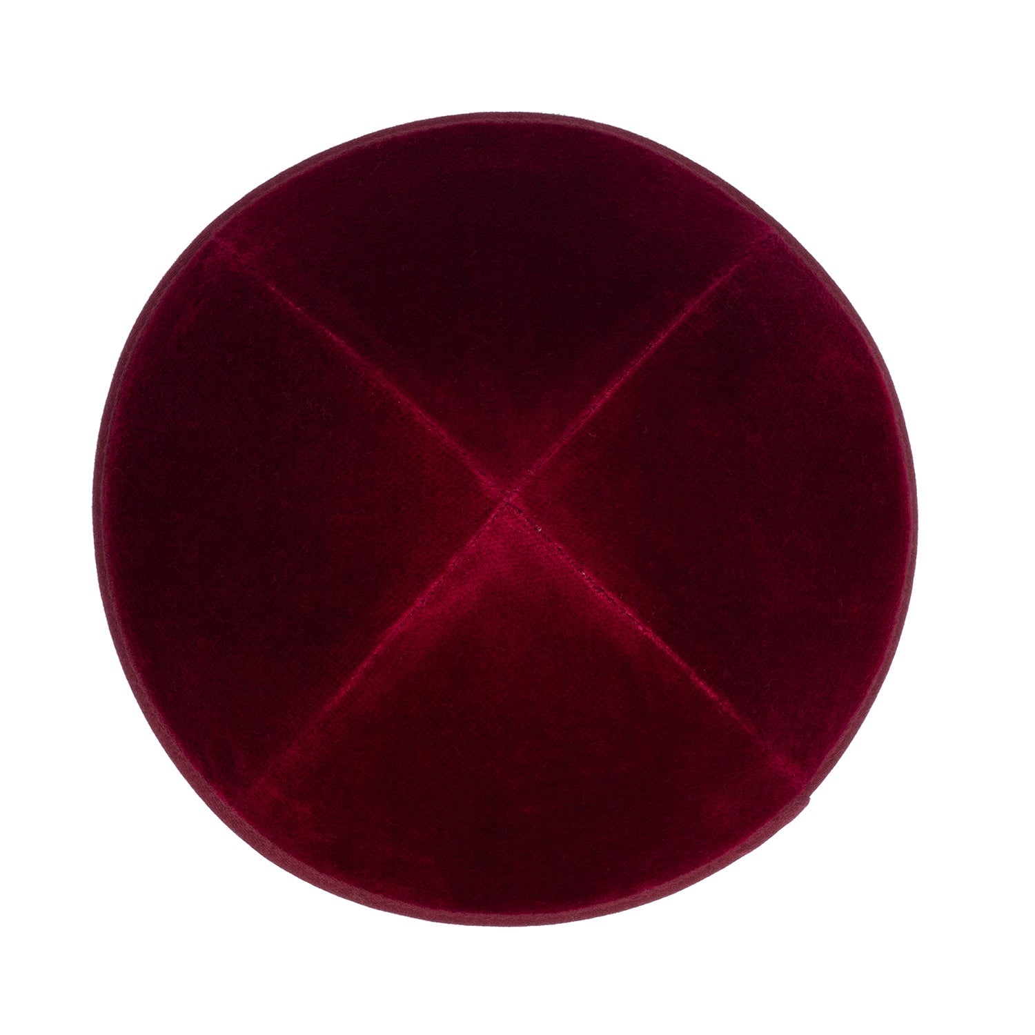 Red Velvet Kippah - side view showing six-panel design