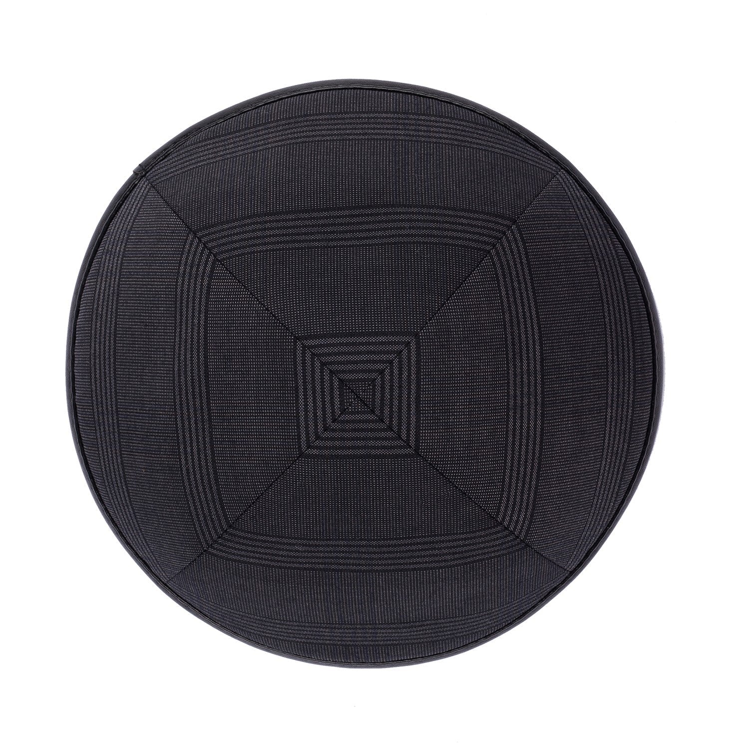 Black Leather Kippah - showing rim trim, six-panel construction