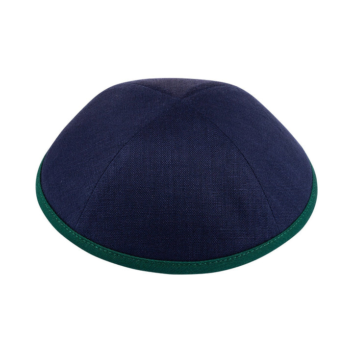 Navy Linen Kippah / Yarmulke – Contrast Rims