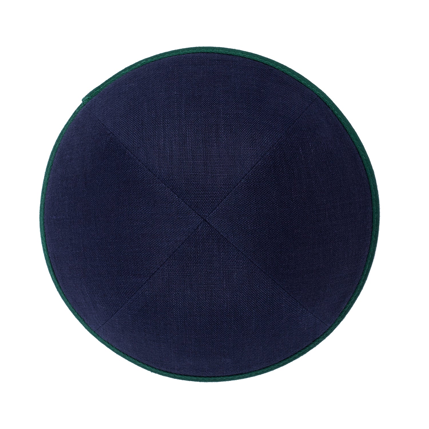 Navy Linen Kippah - showing rim trim, six-panel construction