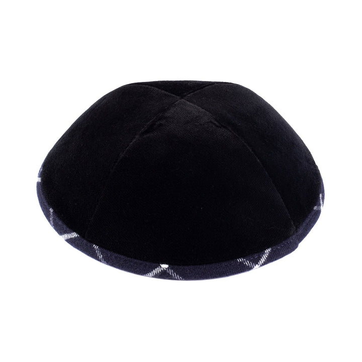 Black Velvet Kippah – Plaid Rim Yarmulke