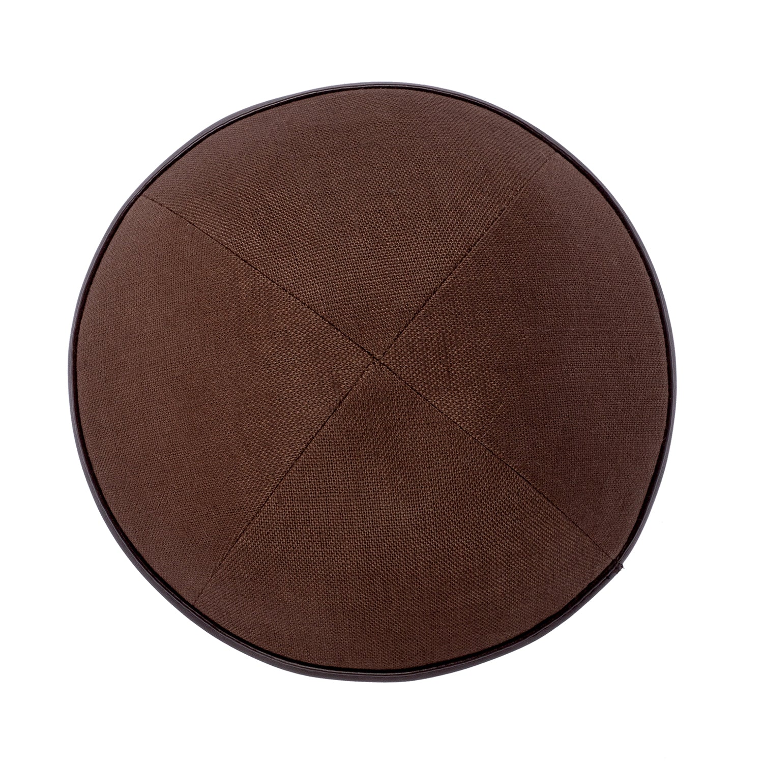 Brown Linen Kippah - showing rim trim, six-panel construction