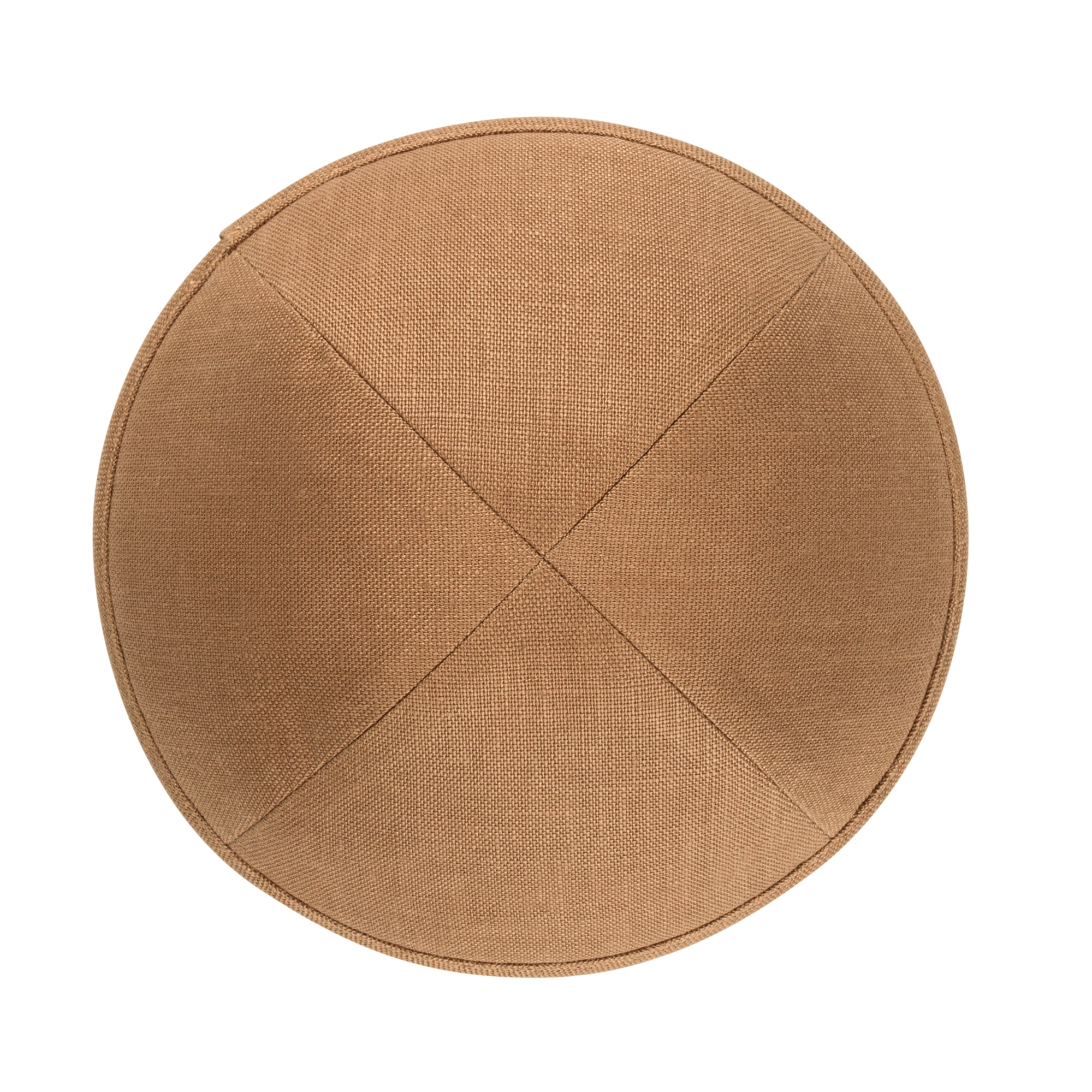Camel Linen Kippah - side view showing six-panel design