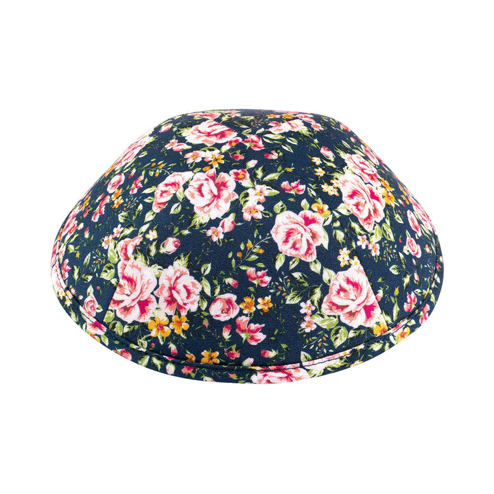 Navy Floral Kippah – Pink Rose Yarmulke