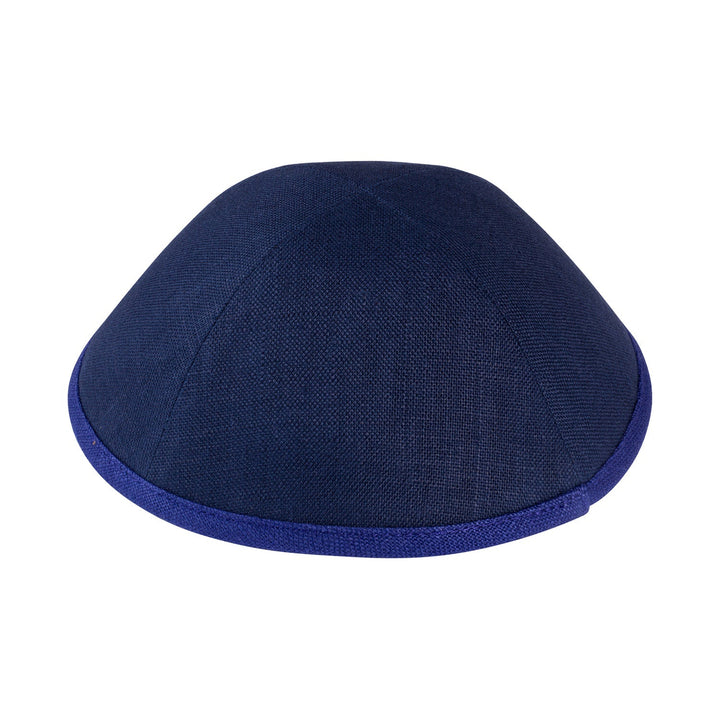 Navy Linen Kippah – Royal Blue Rim Yarmulke