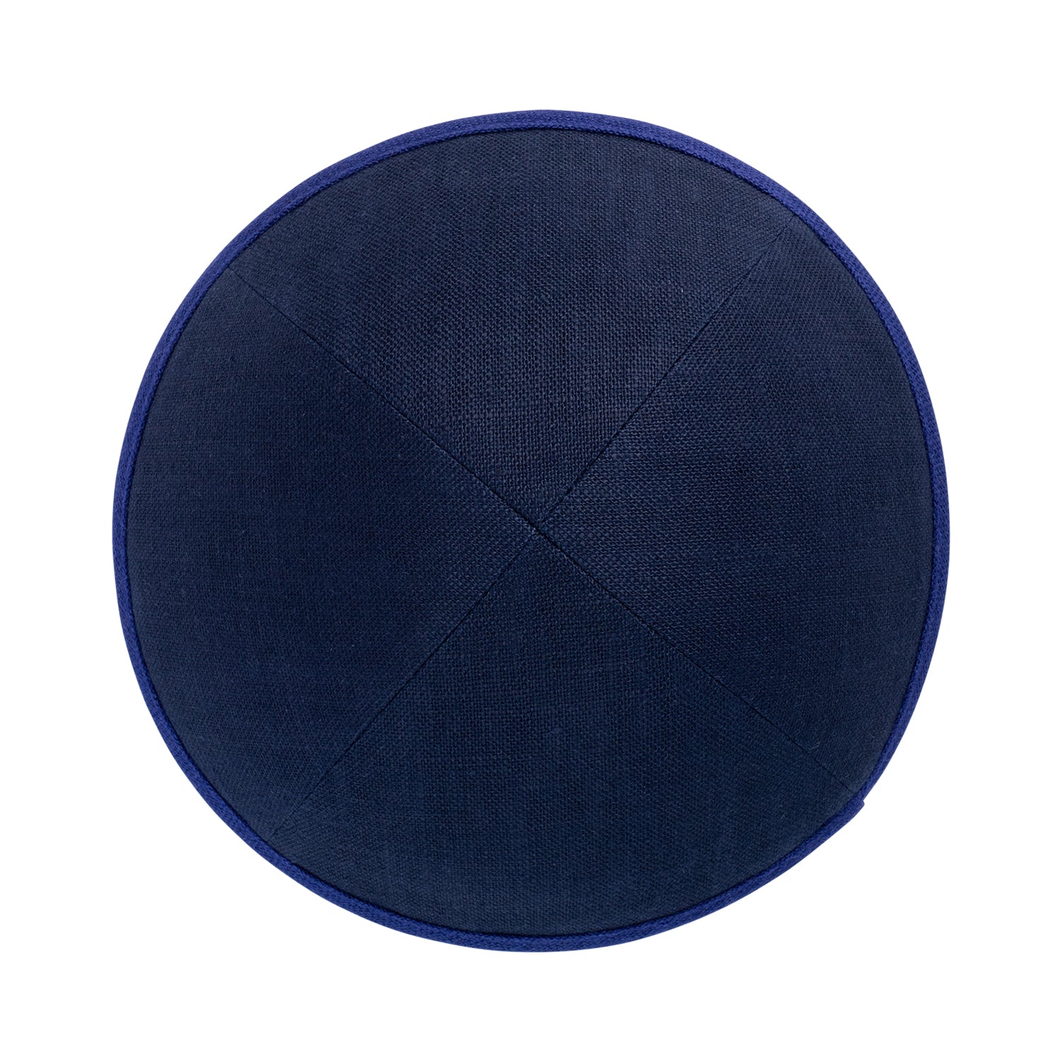 Navy Linen Kippah - showing rim trim, six-panel construction