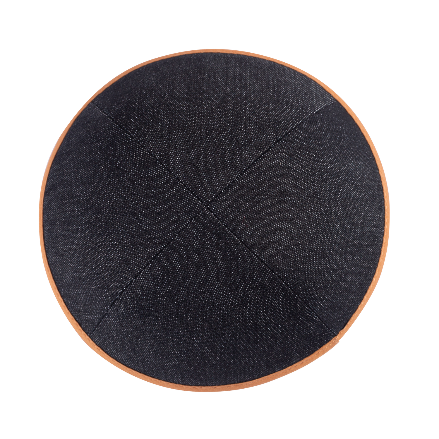 Black Denim Kippah - showing rim trim, six-panel construction